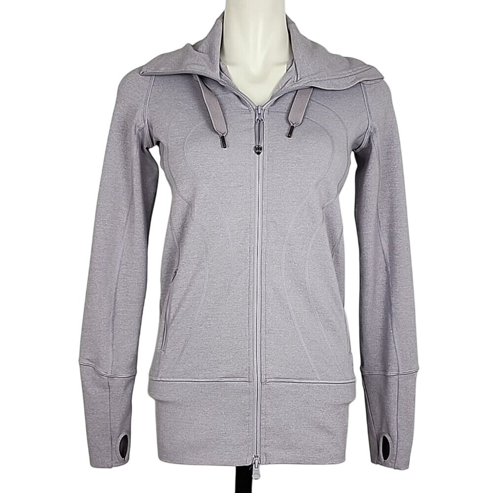 Lululemon Women's Stride Hooded Jacket Lavender Grey Zip Up Thumbholes 4